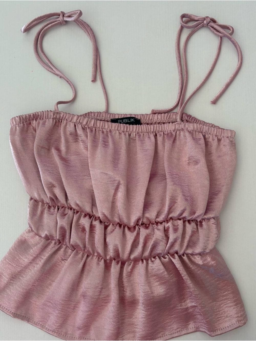Publik Pink Satin Ruched Tie-Strap Cami size S